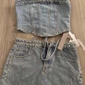 Missguided Blue Denim Two-Piece Set